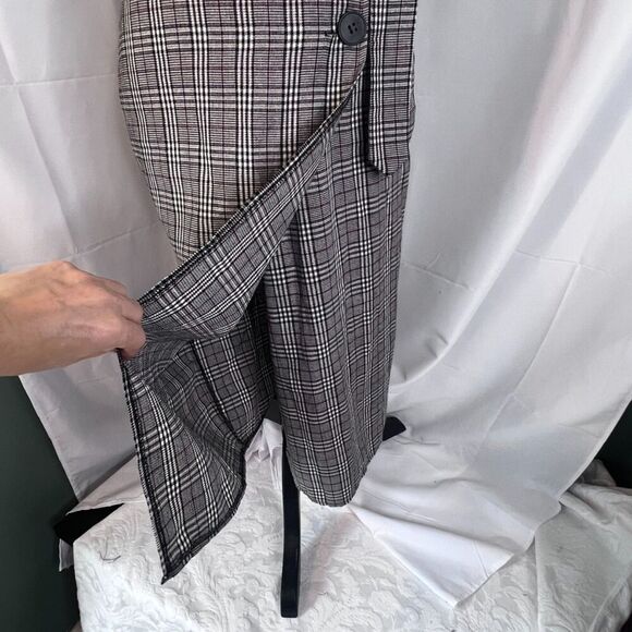 Nic & Jo Black & White Plaid Tie Side Wrap Bodycon Dress Button Detail Sz Small - Picture 7 of 11